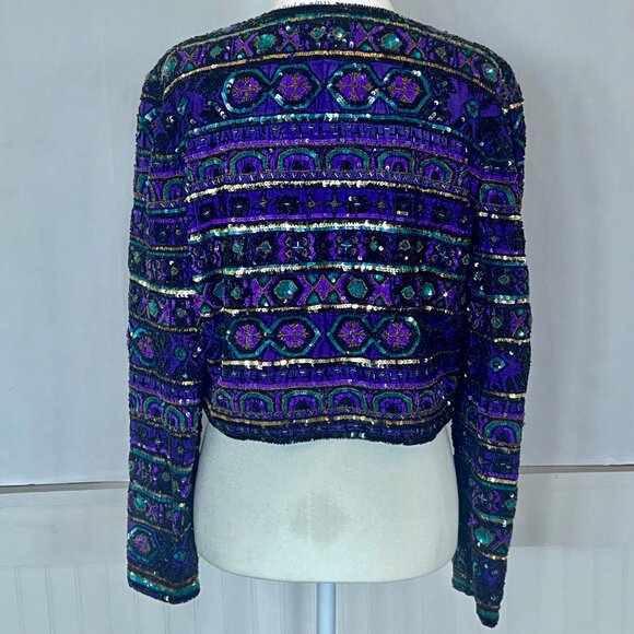 Niteline By Della Roufogati Silk and Sequin Jacket Sz S - Picture 4 of 13